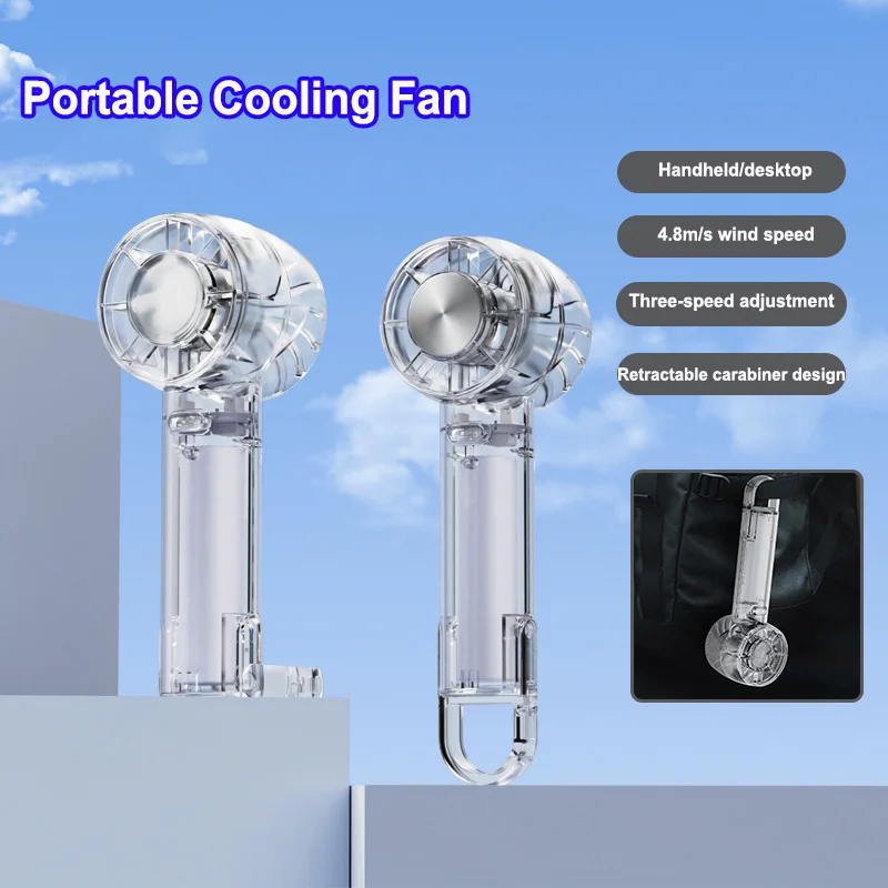 

Новинка 2025 года, прозрачный ледяной вентилятор, портативный ручной охлаждающий вентилятор, 2000 мАч, бесшумная турбина, полупроводниковый маленький настольный вентилятор с