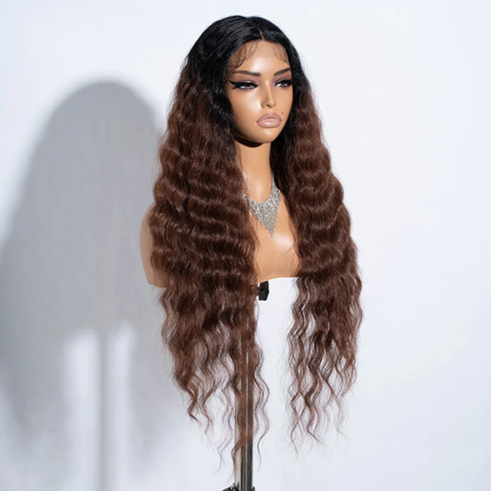 Synthetic Lace Front Wig 30 Inch Long Wave Wigs For Women Deep Curly Wigs Ombre Blonde Brown Wig Or Daily Cosplay Party Wigs