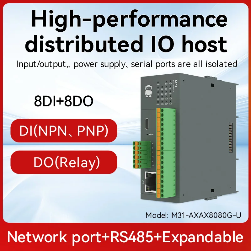 Remote IO Gedistribueerde IO NIEUWE Versie M31-AFAX4440G-U DI/DO/AO/AI RS485 RJ45 Modbus Met Uitbreidingsmodule CDEBYTE PNP NPN DIP