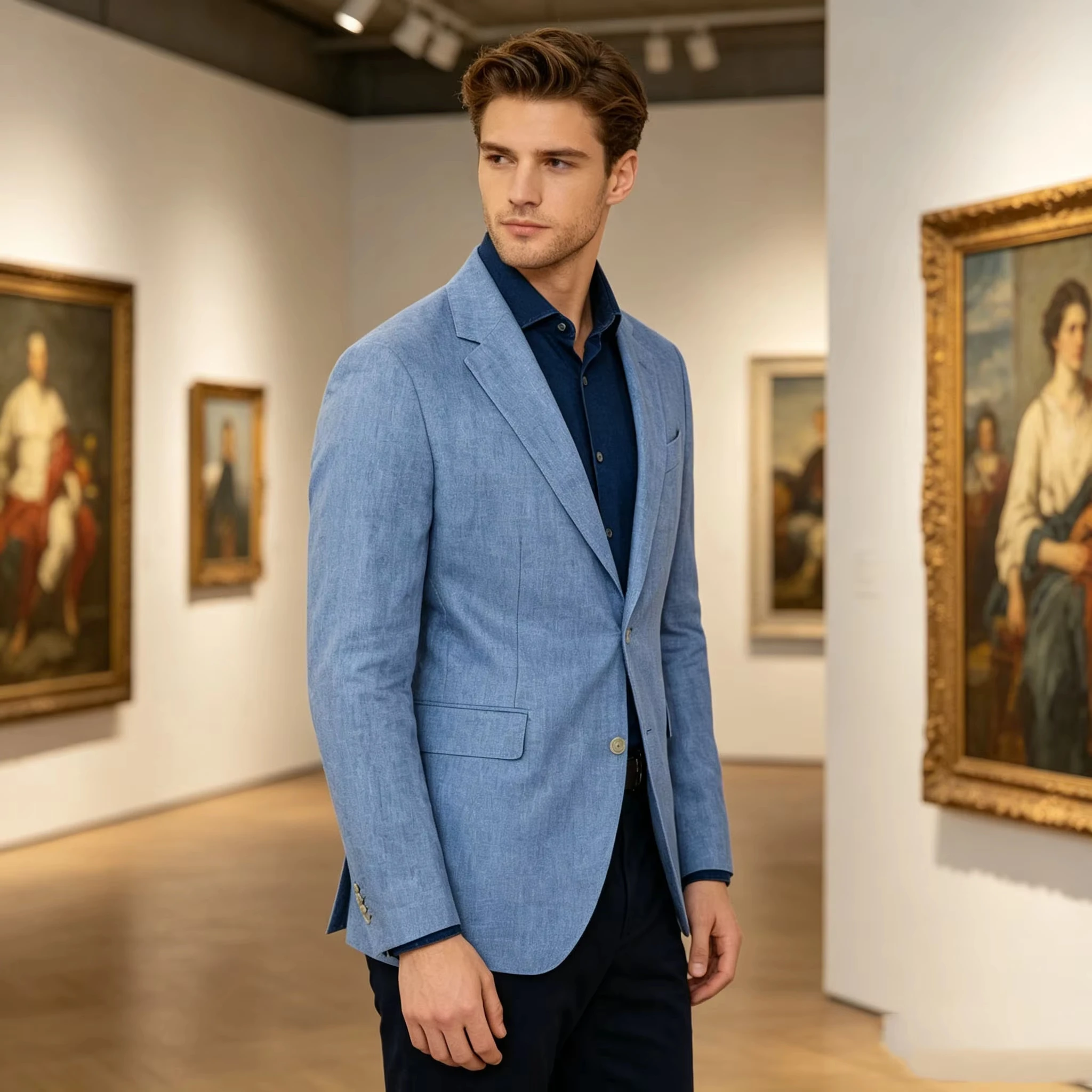 Men‘s Linen Suit Jacket Slim Fit Notch Lapel Flap Pocket Two Buttons Lightweight Breathable Blazer Summer Wedding