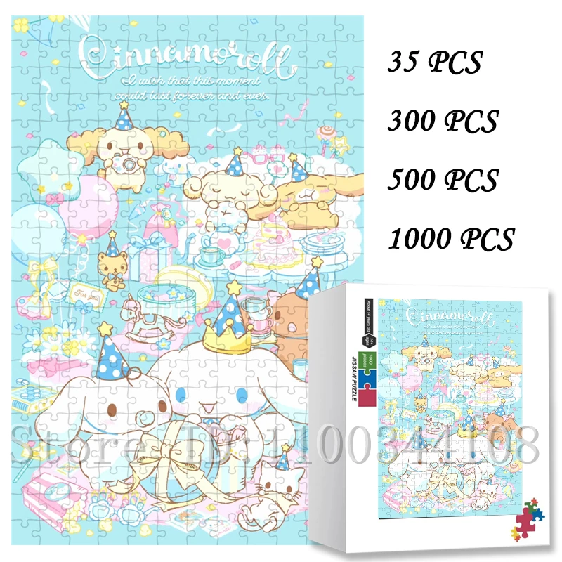 Sanrio Cinnamoroll Jigsaw Puzzles for Children Intelligence Game Toys 300/500/1000 PCS Kawaii Cartoon Puzzles Handmade Hobbies