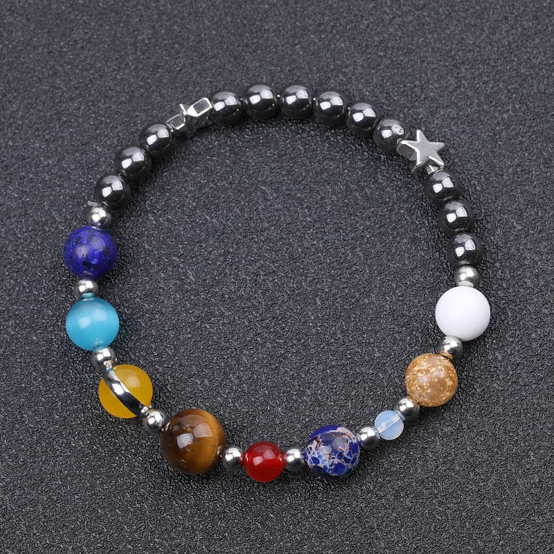 Universe Eight Planets Bracelet Guardian Star Men Natural Hematite Bead Bracelet Women Solar System Energy Braclet Jewelry Gift