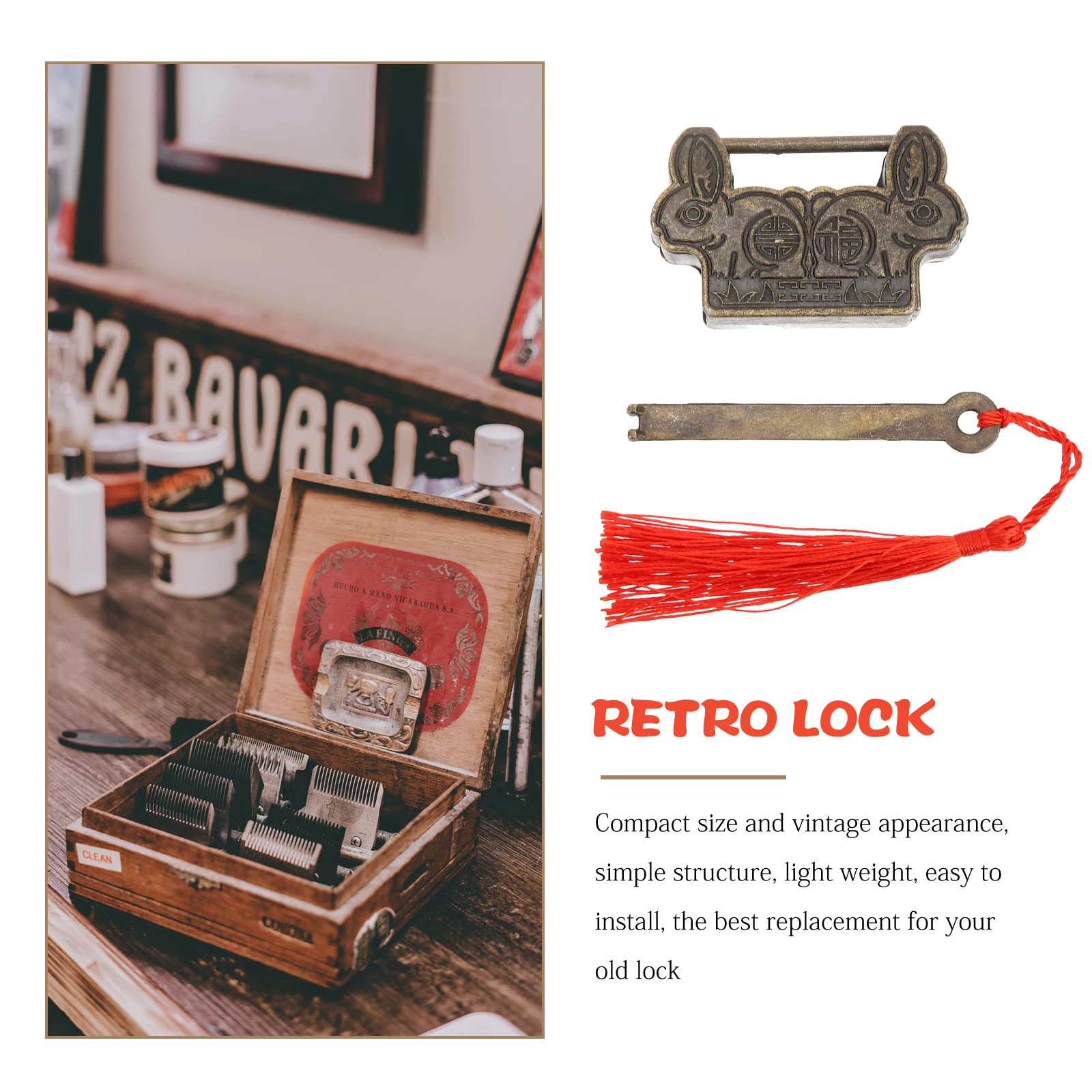

1pcs Chinese Style Lock Vintage Wooden Box Lock Jewelry Case Closure Retro Metal Buckle Chest Hardware Replacement