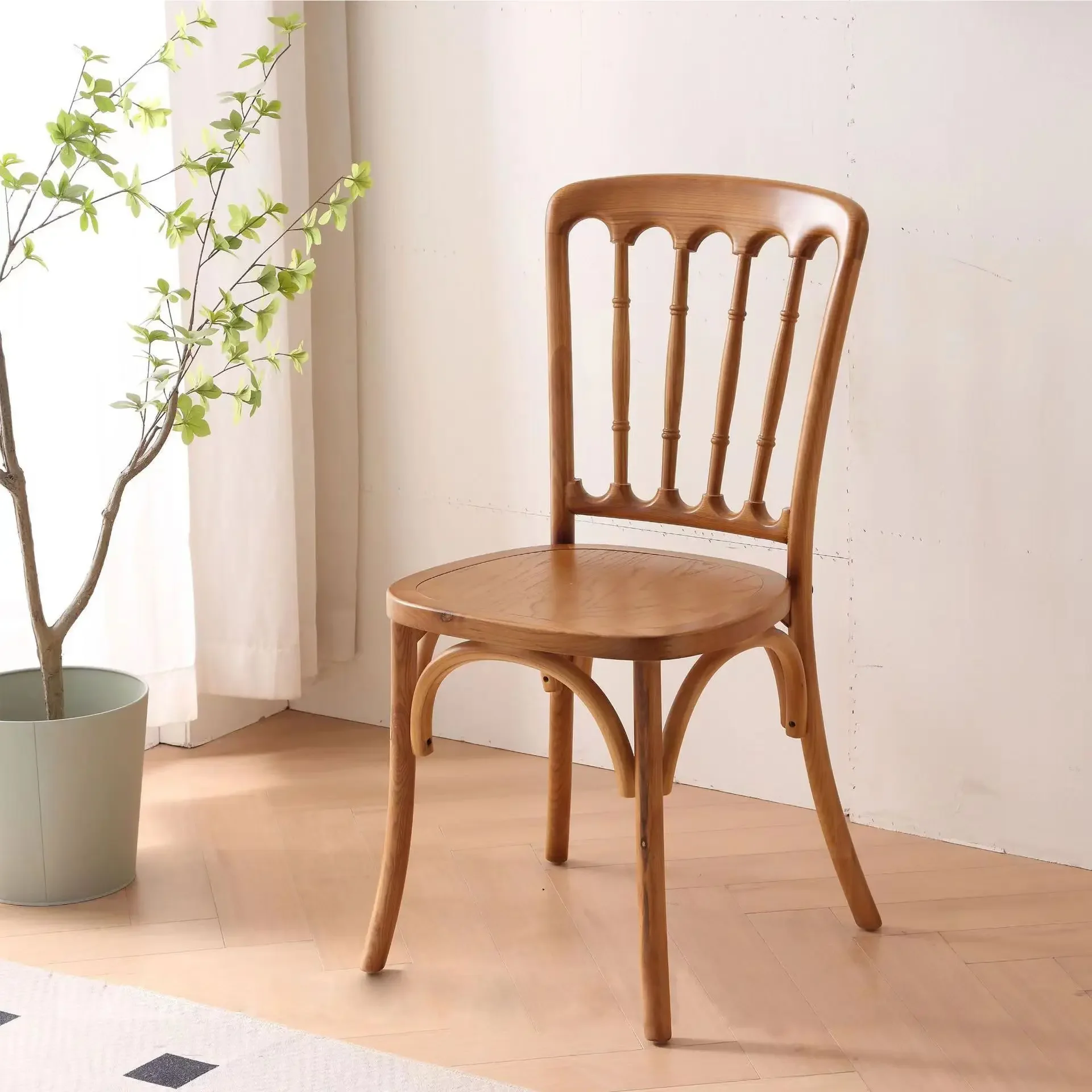 Retro Solid Wood Dining Chair Back Nordic Integrated Woven Rattan Bamboo Household Ash Wood Dining Room Chair Furniture