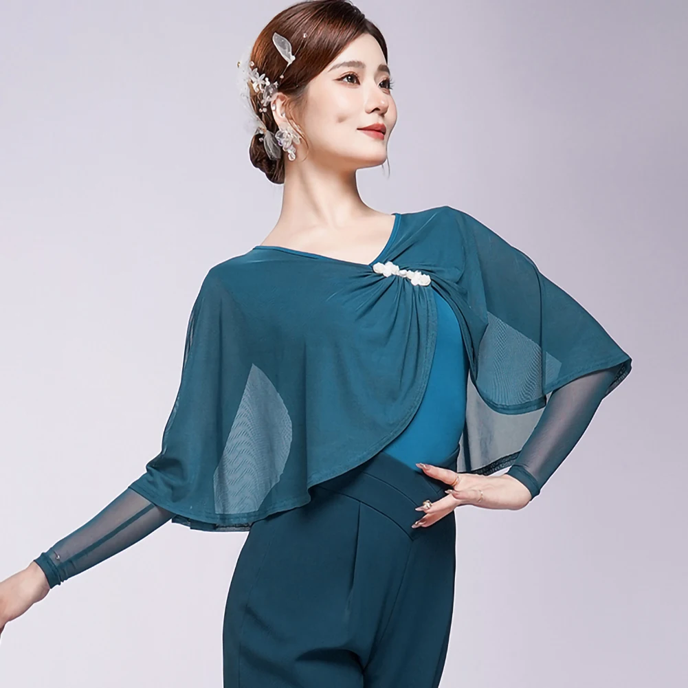 Waltz Coat Women's Cinnabar New Style Black Elegant Blue V-neck Ballroom Dance Elegant Long-sleeved Waltz Practice Top