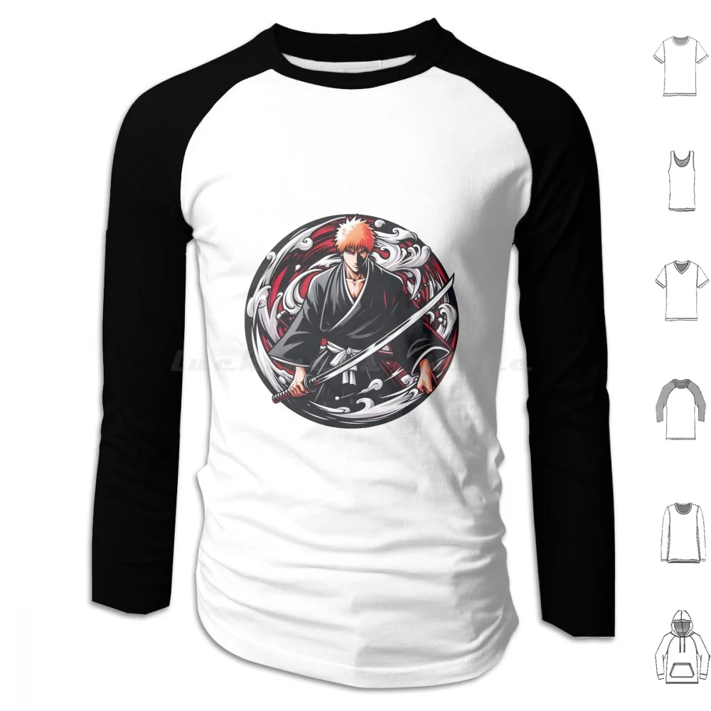 Ichigo Bleach Sticker Hoodies Long Sleeve Bleach Ichigo Anime Bankai Manga Hollow Ichigo Kurosaki Retro Bleach Anime