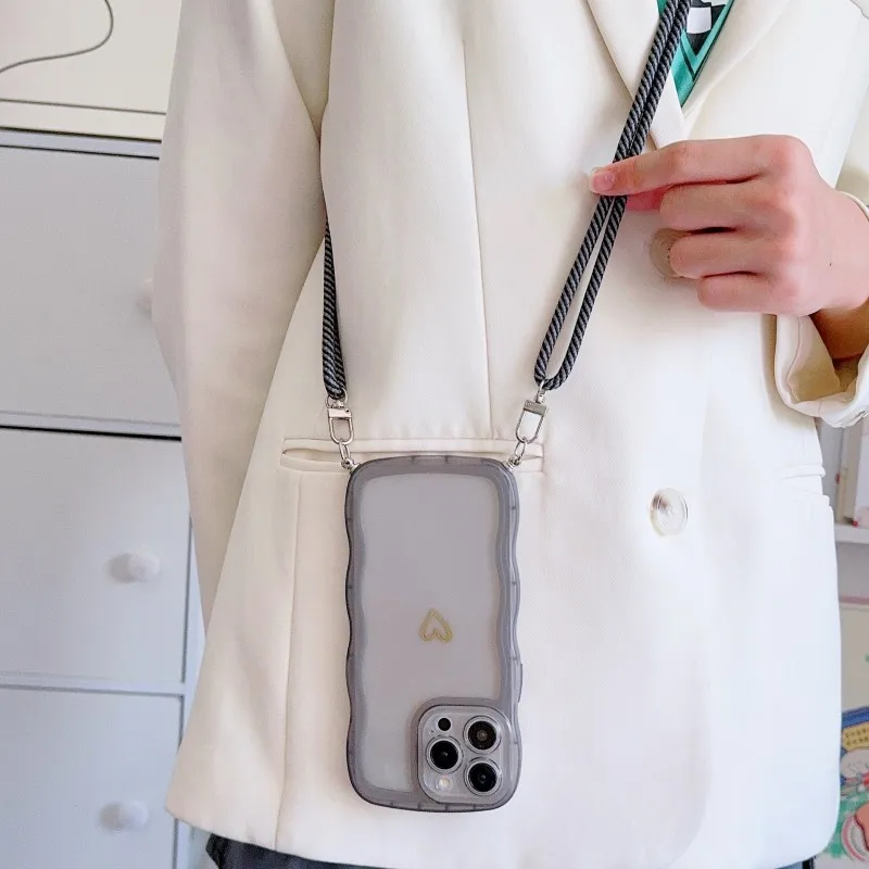 Modische Lanyard-Hülle für iPhone 17 Pro Max 18 14 12 11 13 15 16 Plus 16E 17E Stoßfeste Crossbody-Schlaufe Wellenförmige Transparente Abdeckung – Detail 8