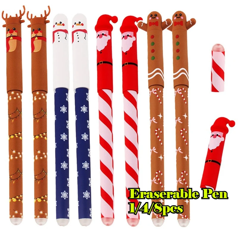 1/4/8 قطعة عيد الميلاد قابل للمسح مجموعة أقلام لطيف سانتا/ثلج/الزنجبيل/الرنة/مع ممحاة بلاستيكية القرطاسية هدية