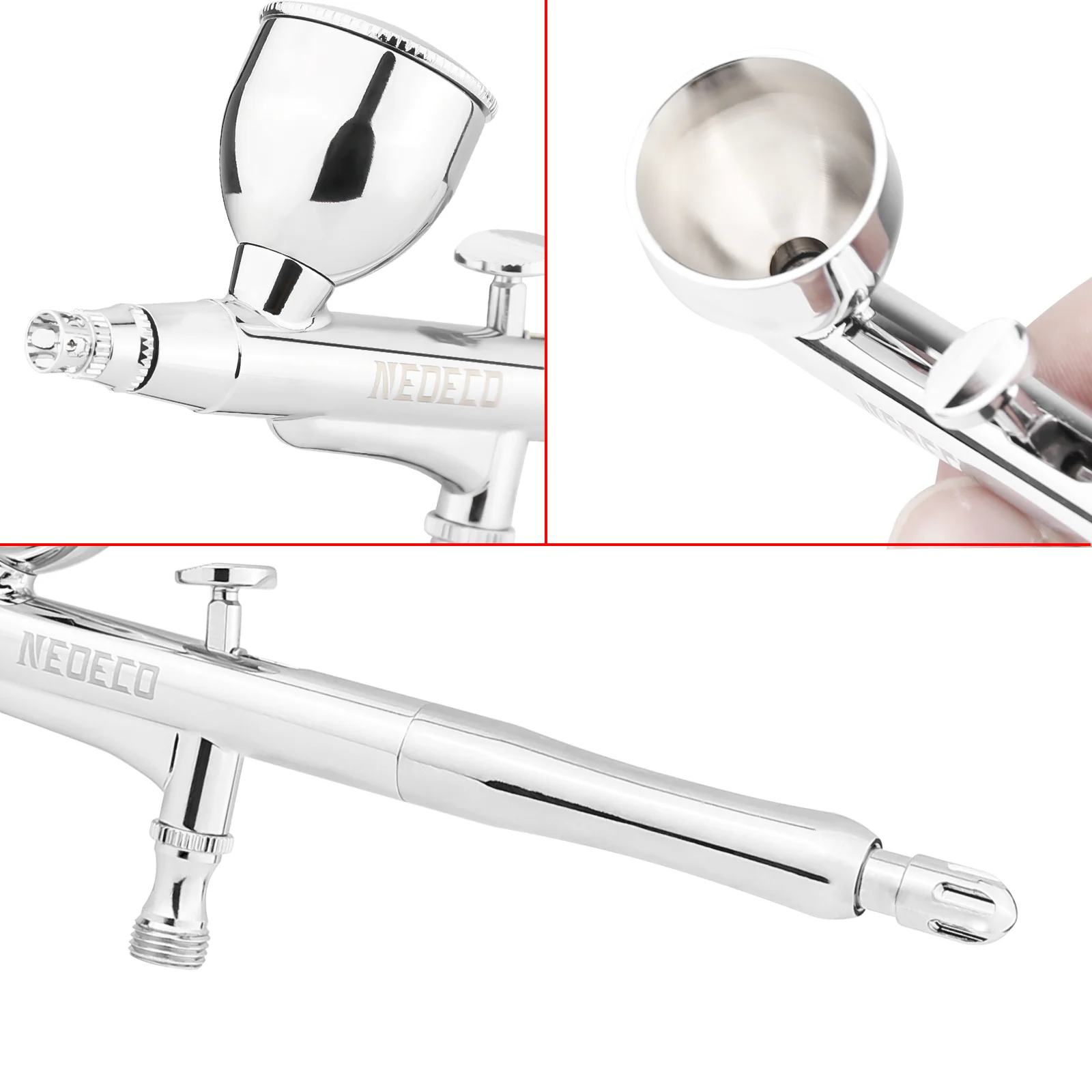 Dual-Action Airbrush With Auto-Centering Nozzle, 7cc 13cc Cups, 0.2/0.3/0.5mm needle for Modeling Makeup Nail Art Painting Tool