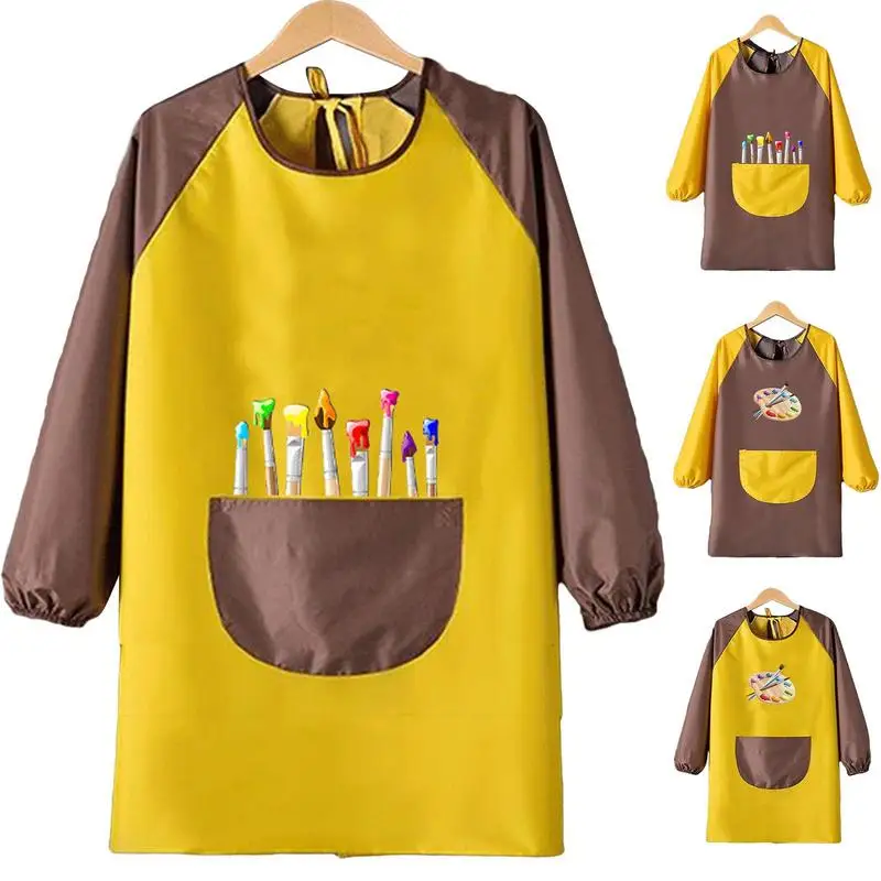 Cartoon Long Sleeve Gown Children Bibs Kids Boys Girls Art Craft Painting Apron Baby Feeding Smock Bib For Student