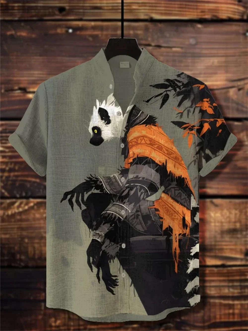 

Men's plus Size Short Sleeve Linen Shirt 3D Printed Stand up Collar Button Hawaiian Beach Clothing Fast Shipping