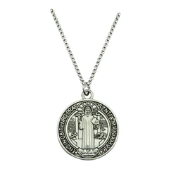 Classic Saint Benedict Medal Pendant Necklace Women Men Stainless Steel Bible Cross Necklace Christian Religious Jewelry