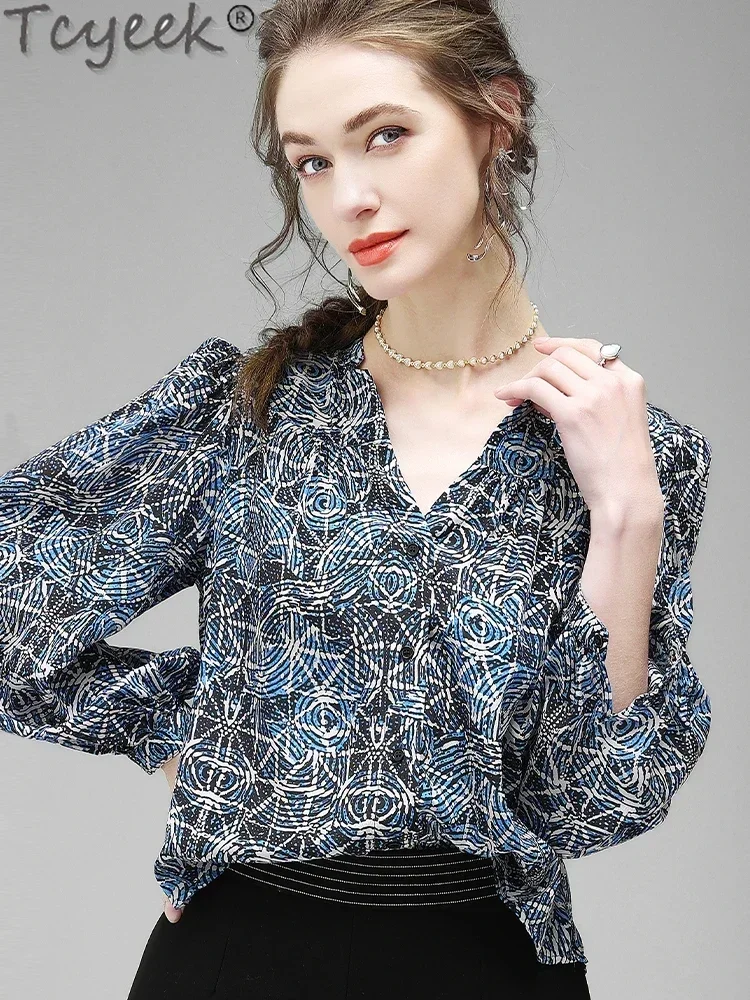 

Tcyeek 100% Mulberry Silk Shirt Elegant Women's Shirts Summer Clothes Vintage Shirt Womens Tops Long Sleeve 2024 Рубашка Женская