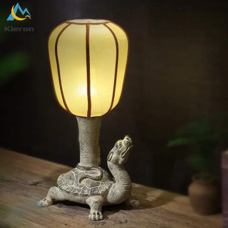 Modern Stone Carving Turtle LED Desk Lamps Bedroom Restaurant KTV Bedside Peacock Table Lamp Living Room Decor Lizard Floor Lamp