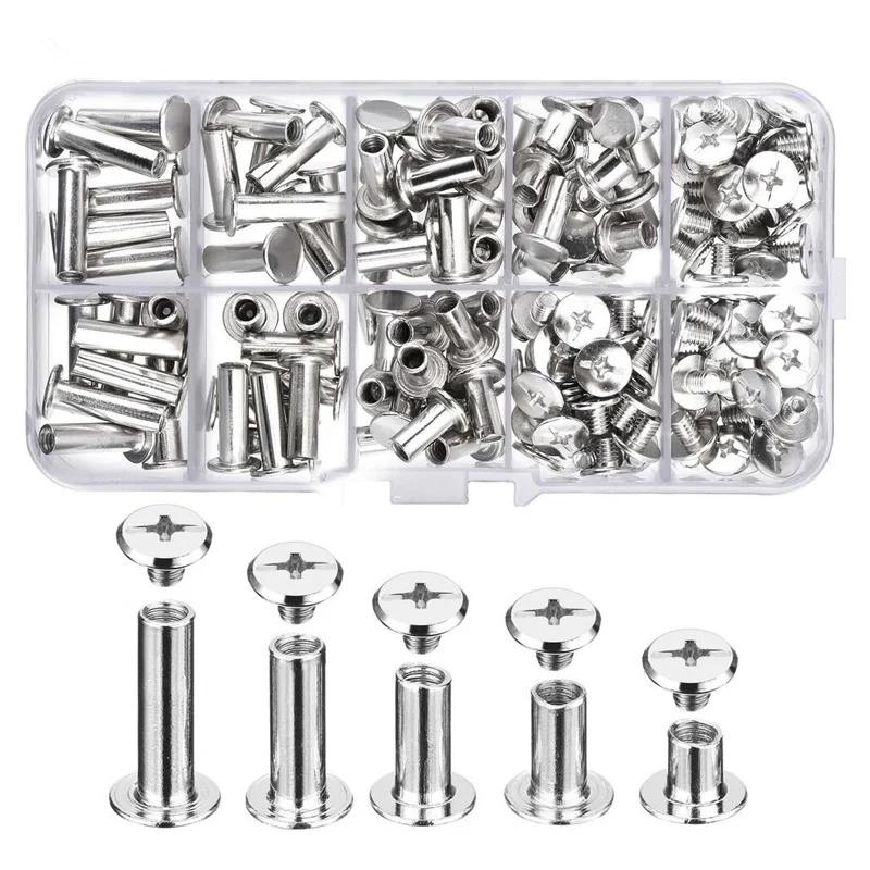 

80Pcs M5 6/10/12/15/18mm Studs Rivets Snap Rivet Bolts and Nuts Books Butt Screw Photo Album Binding Screw Fasteners Kit