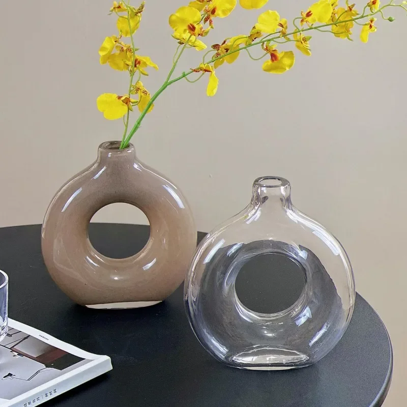 Glass Vase Geometric Hollow Circles Flower Vase Hydroponics Terrarium Doughnut Flower Arrangement  Home Decoration Accessories