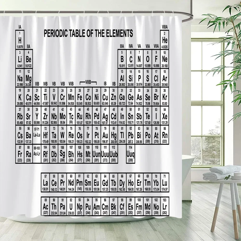 Periodic Table of Elements Shower Curtains Modern Chemical Form Printing Polyester Children Bathroom Decor Bath Curtain Hooks