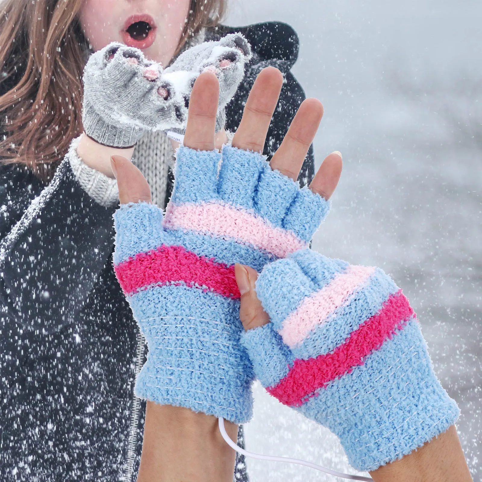 

Cold Electric Heating Finger Gloves Winter Mitten Yarn Men and Women Hand Warmers