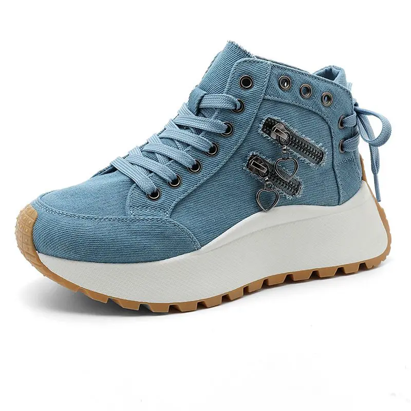 Women's Lace-up Platform High-top Canvas Shoes 2026 New Autumn Winter Woman Denim Sneakers Casual Shoes Fashion Zip Cloth Shoes