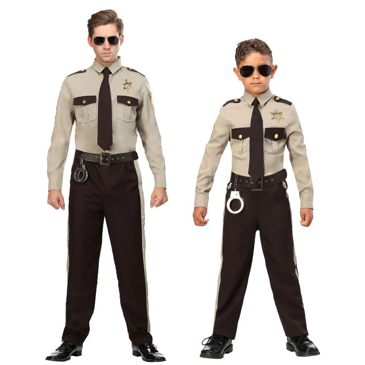 Halloween palco mostrar desempenho adulto masculino americano xerife polícia patrulha à paisana cosplay traje