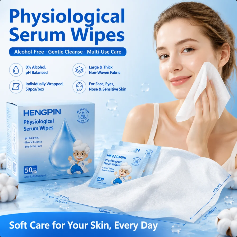 Physiological  Wet Wipes 50Pcs Cleansing Wipes Individual Pack Soft Non-Woven Wipes for Face Eyes Nose Sensitive Skin Daily Care