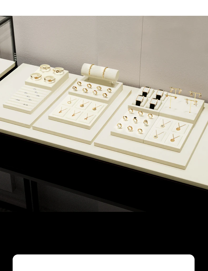 Oirlv Beige Schmuck-Präsentationstablett für Ringe, Ohrringe, Halsketten, Anhänger, Armbänder, Mikrofaser-Schmuck-Organizer für Ladentheken – Detail 5