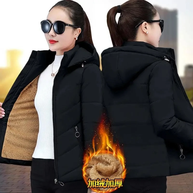 Feminino curto inverno lambswool para baixo jaqueta de algodão 2025 novo mais velet casaco de algodão quente coreano solto com capuz parkas outerwear