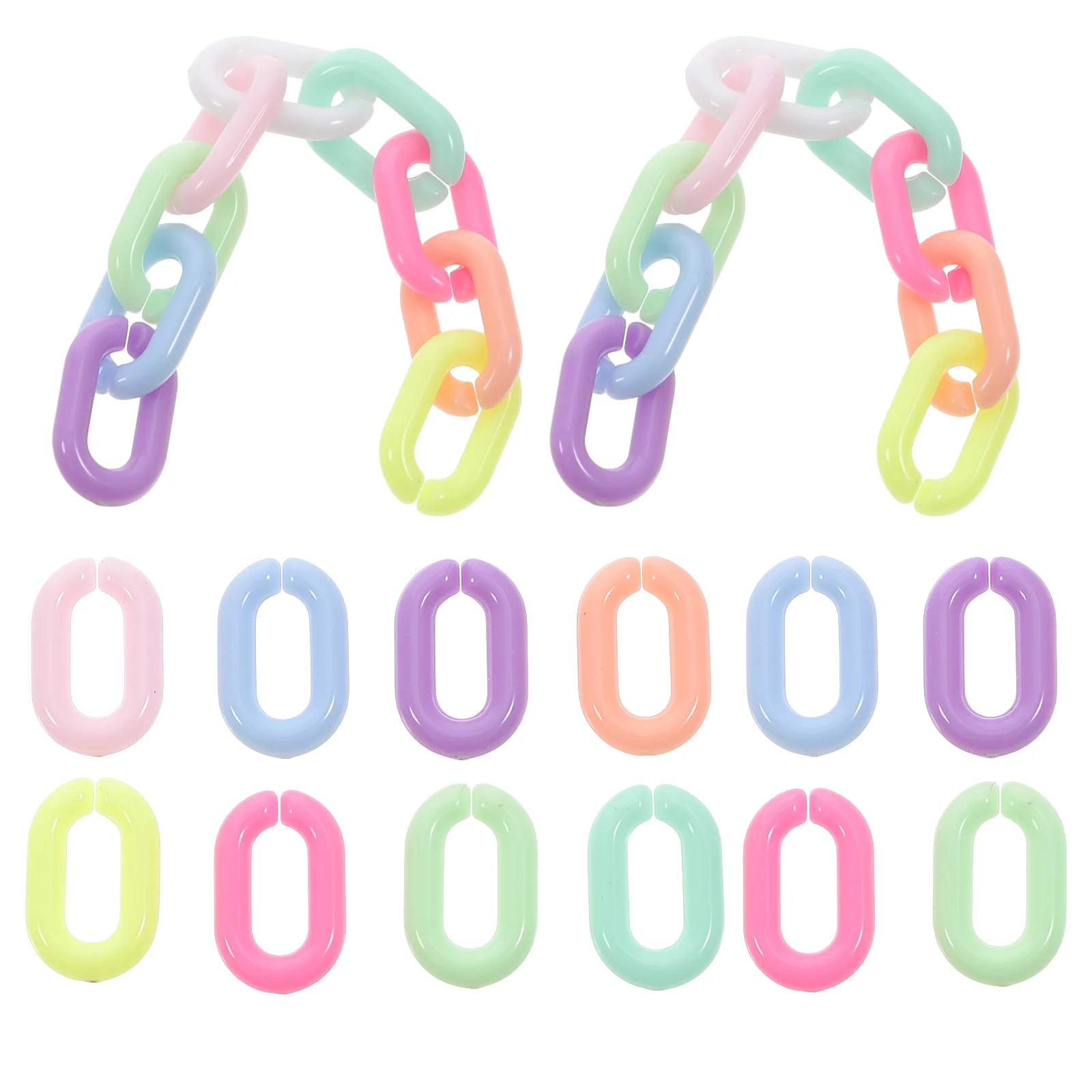 

200 Pcs Plastic Chain Small Opening Links C-clips Chains Hooks Linking Rings Bag for Acrylic Bright Color