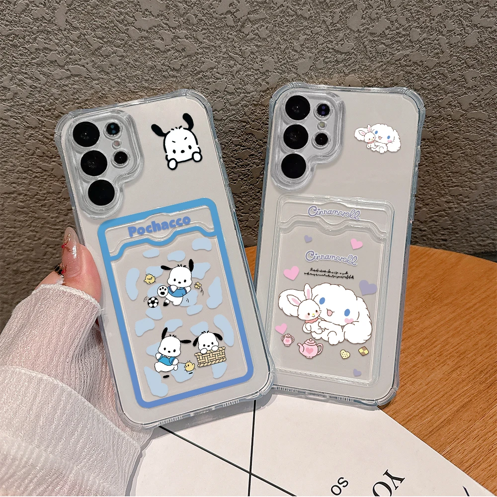 Cute Pochacco Cinnamoroll Card Hold Case For Samsung A73 A72 A71 A55 A54 A53 A52 A35 A34 A33 A25 A24 A23 A15 A14 A05 5G Cover