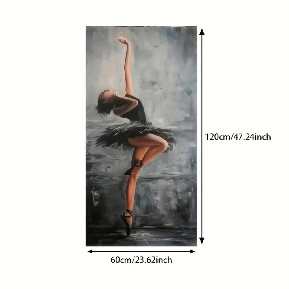 راقصة باليه أنيقة بإطار من الخشب الصلب مقاس 1.5 بوصة - لوحة رقص عصرية كبيرة، تصميم دوار باللونين الأبيض والأسود، ديكور داخلي