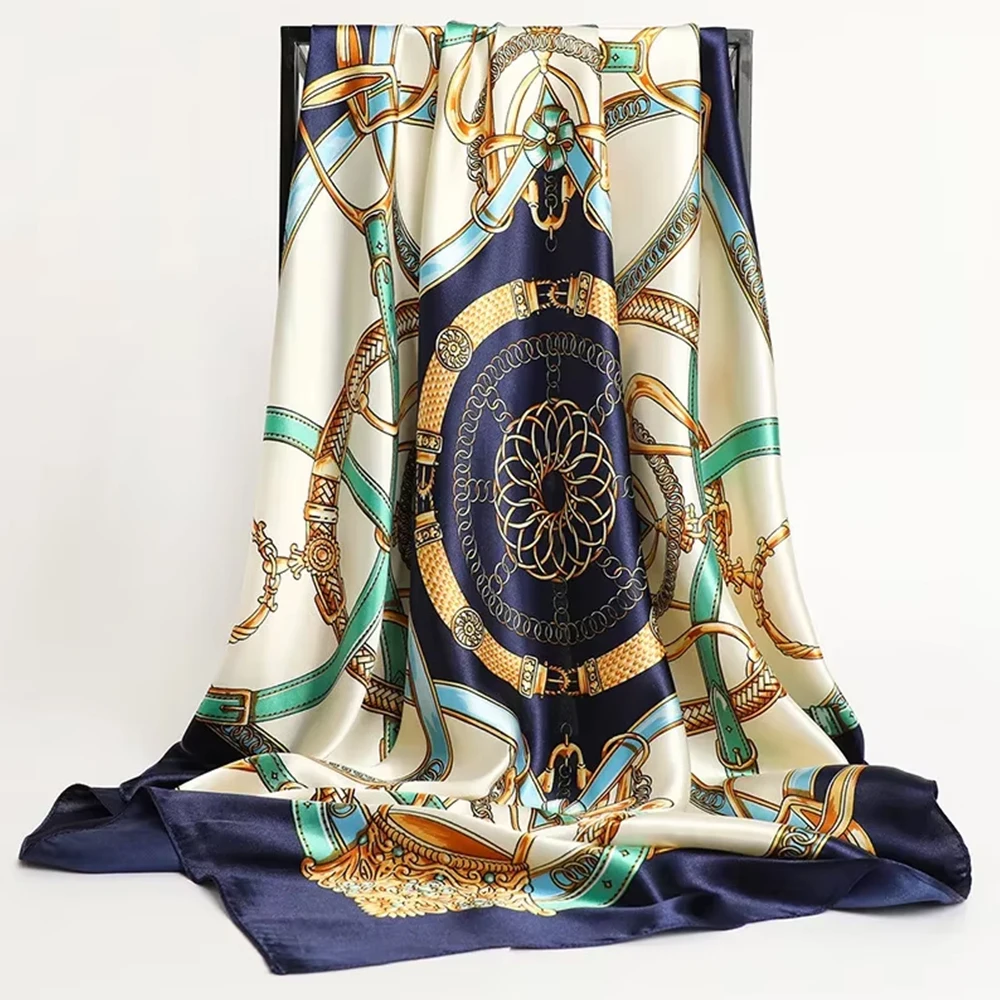 Fashion Scarves 90*90cm Women Print Hair Neck Square Silk Scarf Office Lady Versatile Shawl Bandana Muslim Hijab Handkerchief view 6