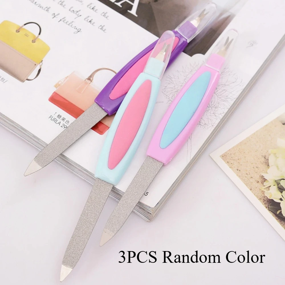 

3Pcs/Set Random Color Dual-ended Nail Files Colorful Plastic Handle Dead Skin Remover DIY Pedicure Manicure Care Tools
