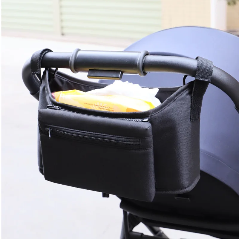 Baby Stroller Organizer with 2 Insulated Cup Holder Detachable Zippered Pocket & Adjustable Shoulder Strap, Universal Stroller