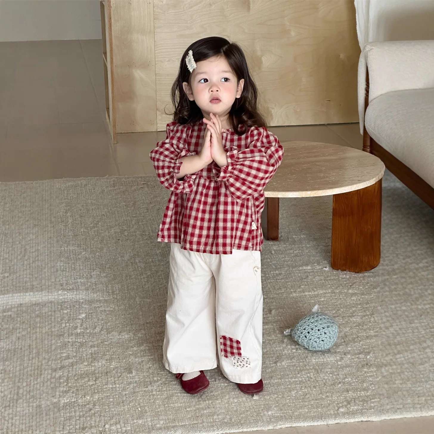 Girls 2 Piece Set 2025 New Autumn Korean Red Checkered Shirt Casual Pants Fashionable Cute Versatile Set