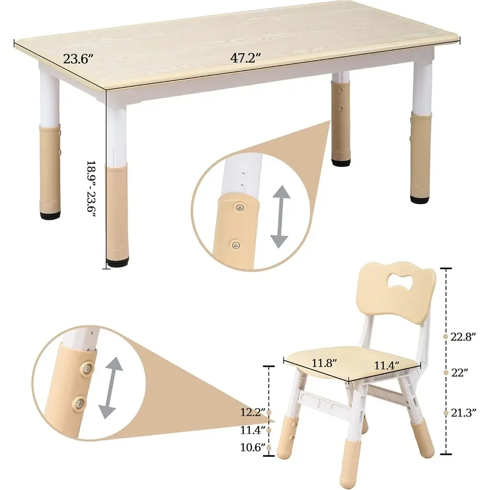 Toddler Table and Chair Set, Graffiti Desktop, Height-Adjustable Toddler Desk with 4 Seats, Kids Table and Chair Set for Age2-10