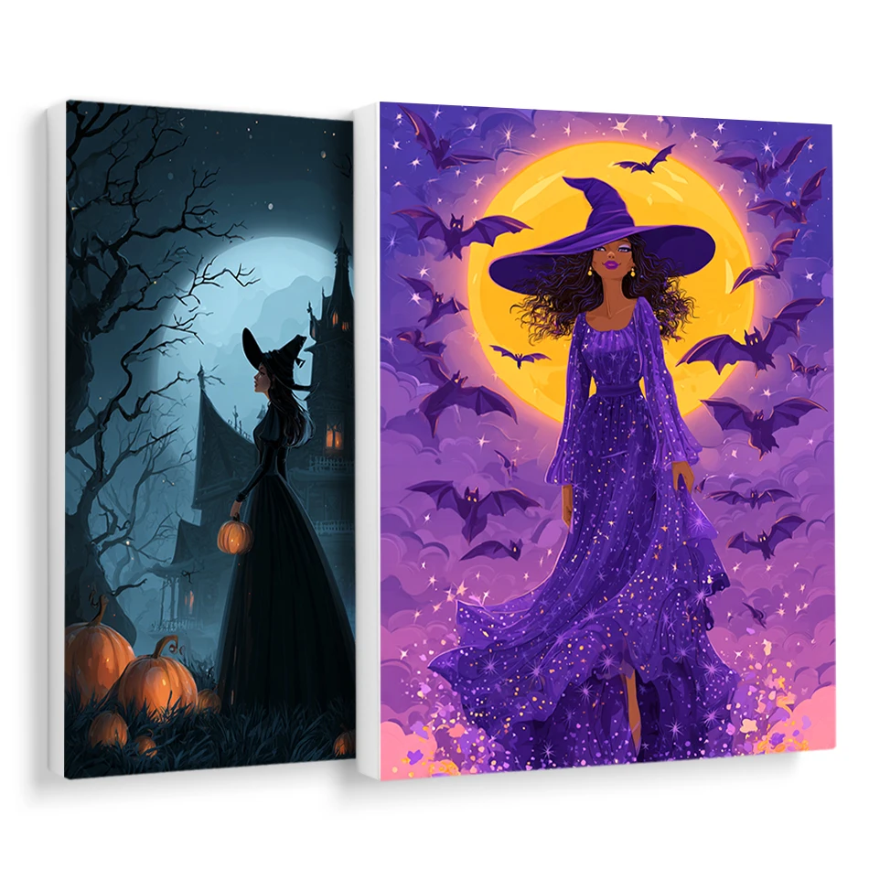 

RUOPOTY Painting By Numbers Halloween witch festival gift Draw Acrylic Paints Color Markers Drawing Watercolors Canvas Wall Art