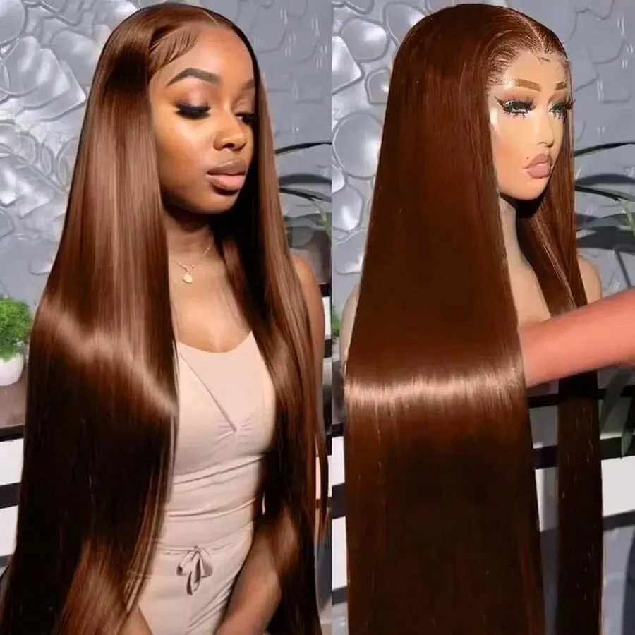 

Chocolate Brown Straight Front Wigs Human Hair Pre Plucked 13x6 HD Lace Front Wigs 220% Density Brown Wig Frontal Wigs for Women