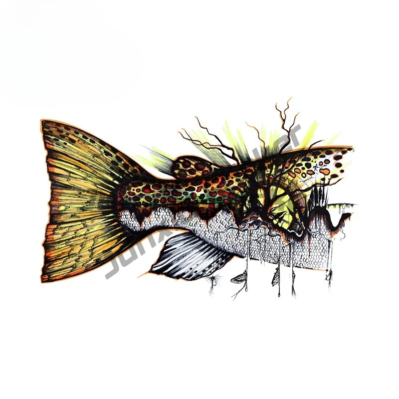 

Tigerfish Tail Car Stickers Interesting Cartoon Animal Graffiti Vinyl JDM Auto Decal Creative Fishing Gear Decoration
