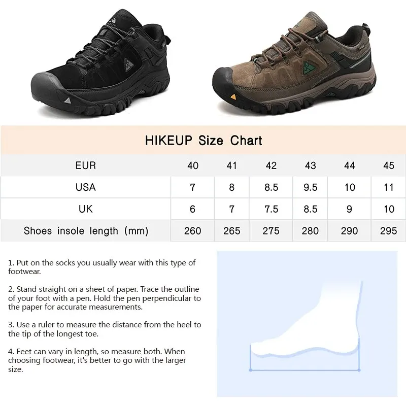 HIKEUP New Men Hiking Shoes High Quality Durable Leather Climbing Shoes Outdoor Walking Sneakers Rubber Sole Factory Outlet