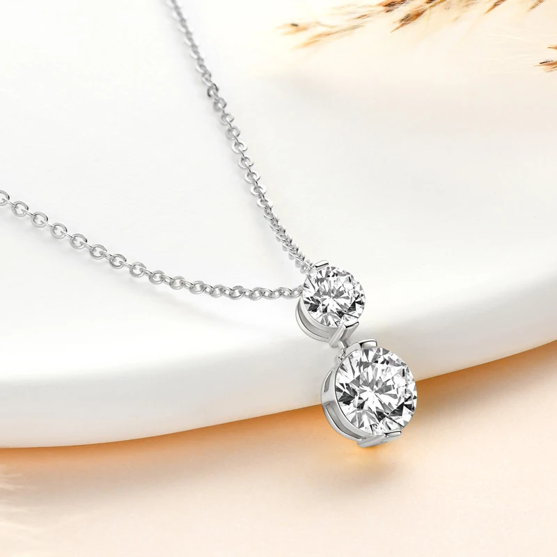 

New AINUOSHI Sparkling 7mm&5mm GRA Moissanite Necklace Recycled S925 Silver Two Stone Pendant Necklaces for Women Fine Jewerly