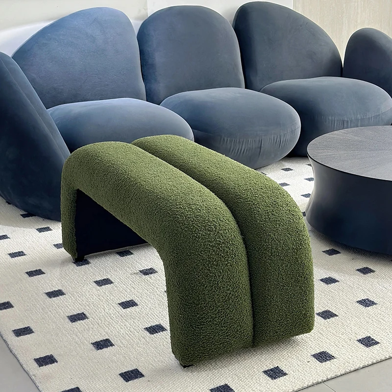 Fluffy Lamb Wool Entryway Bench Long Sofa Footstool Ottoman Multi-Functional Shoe Stool