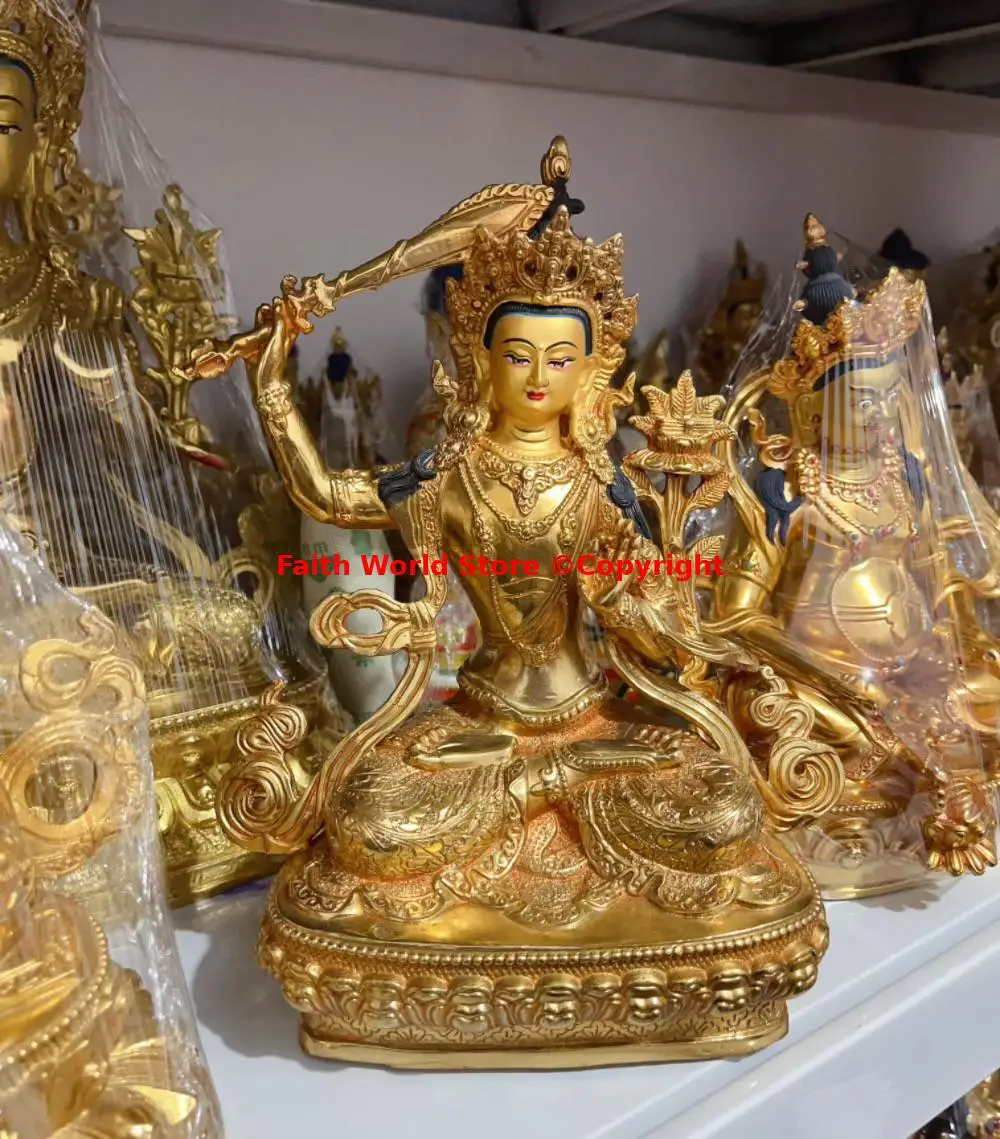 

Tibet Thailand Manjusri Bodhisattva goddess Buddha statue Wholesale Buddhist supplies copper gilding efficacious protection