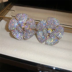 FYUAN Colourful Rhinestone Crystal Stud Earrings for Women Oversize Flower Crystal Earrings Party Weddings Jewelry