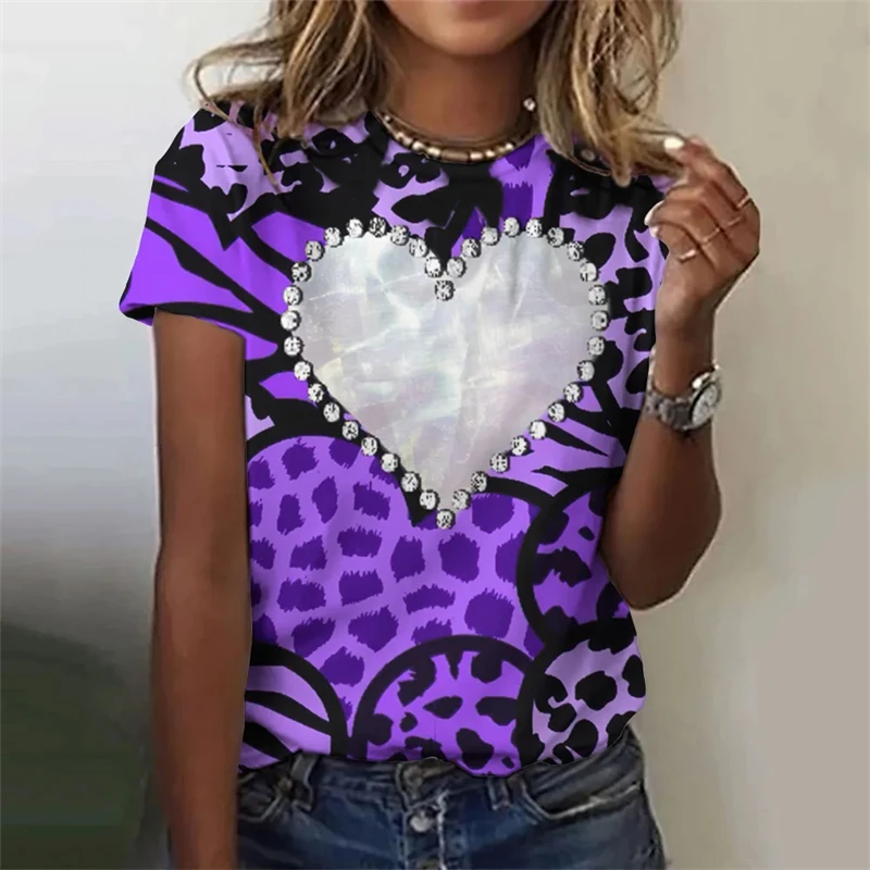 女性 3D ラブハートプリント Tシャツ安い服女性のためのストリートカジュアルファッション女性 Tシャツ服原宿 Tシャツトップス Y2K