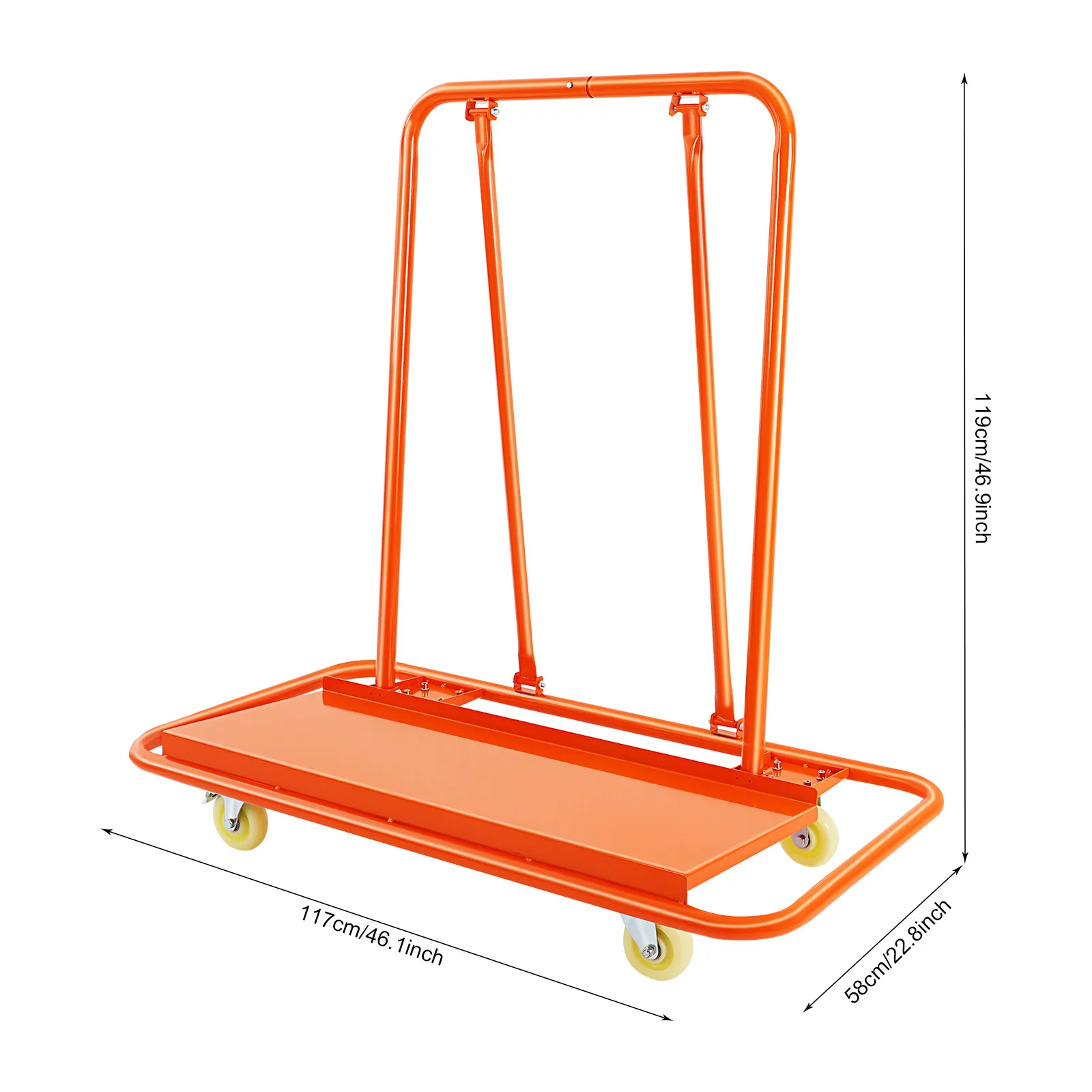 2200lbs Drywall Cart Q235 Steel Orange Heavy Duty Plasterboard Trolley with Four Wheels Practical Deck Orange Appearance