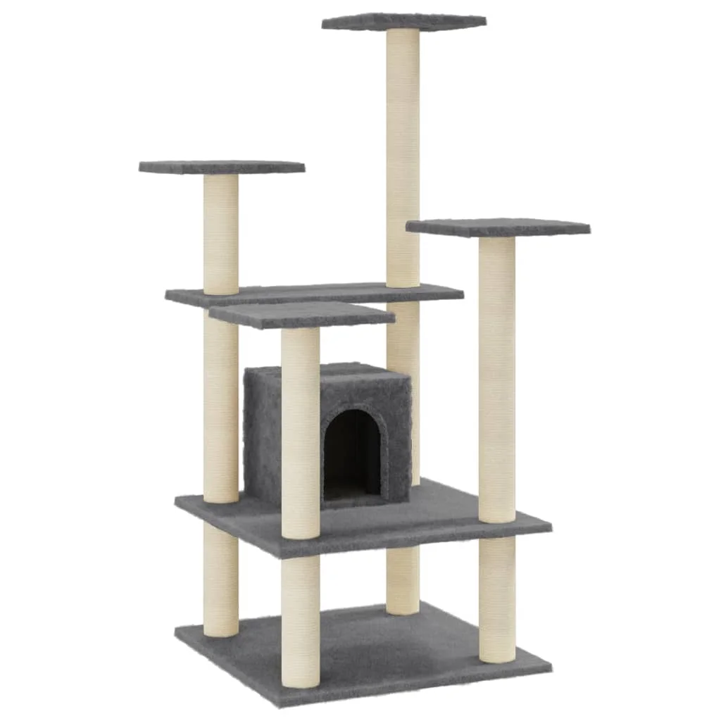 Cat Tree Cat Climbing Tower with Scratching Posts House Platforms Dark Grey 110 cm