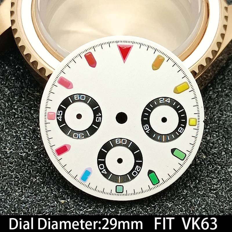 VK63 Dial High Quality Green Luminous 29mm Watch Dial for VK63 Movement Men's Watch Accessories