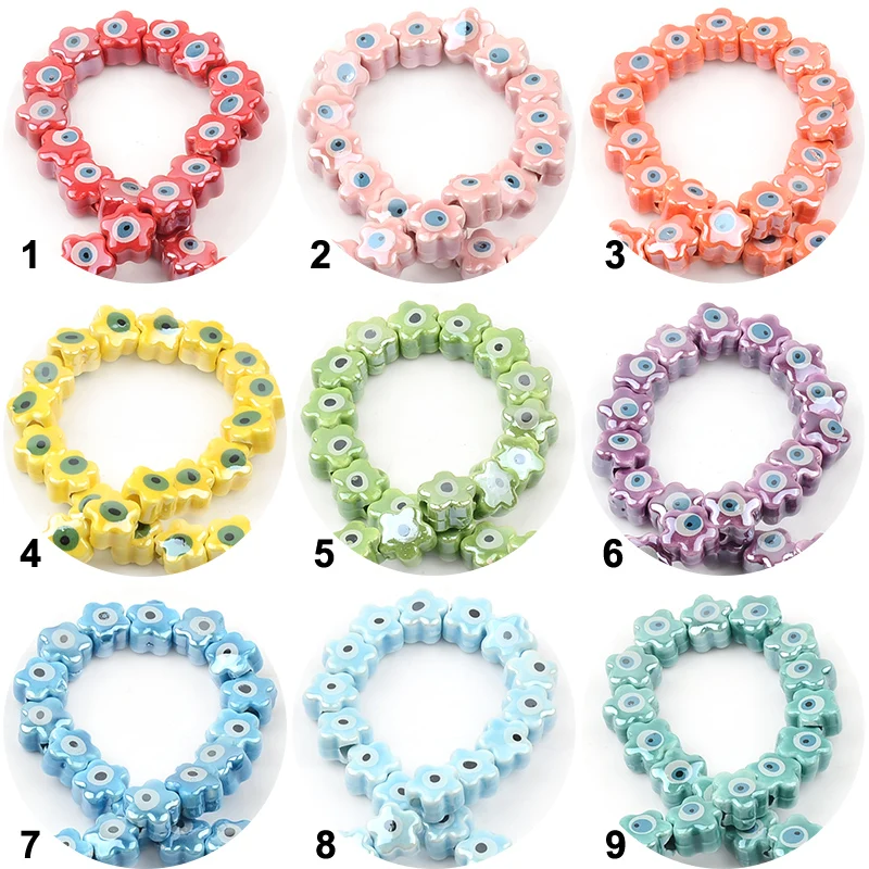 Cuentas de cerámica de ojo con forma de flor colorida, accesorios de cuentas de porcelana para fabricación de joyas, collares de pulsera de moda