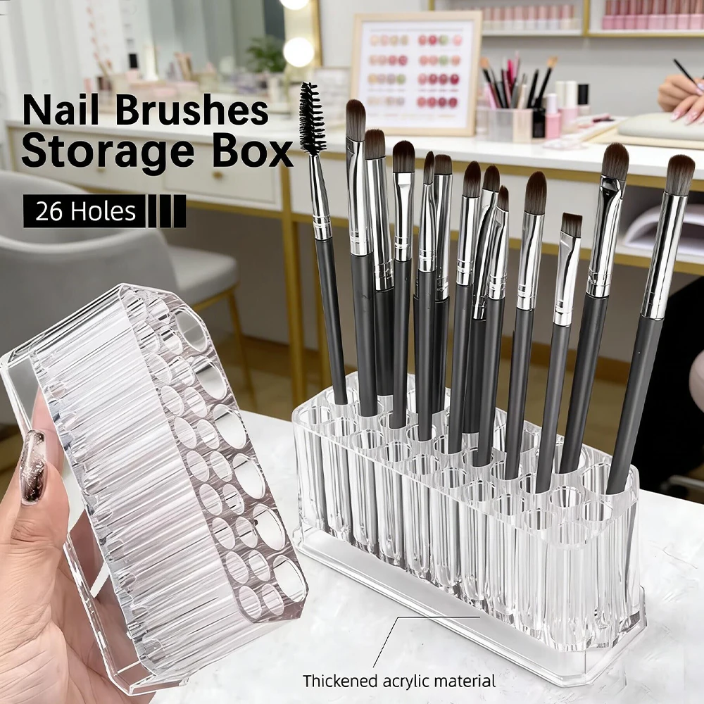 

26 Holes Acrylic Nail Brushes Storage Holder Makeup Brushes Organizer Nail Tools Stand Storage Showing Shelf Pens Display Case
