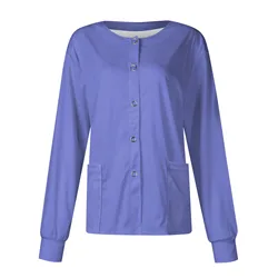 Plus Size Long Sleeve O-Neck Blouse Women Uniforms Tops Comfortable Solid Nurse Nursing Costume Jackets Working Uniform